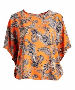 Leuchtend orange & marineblau PAISLEY Dolmanärmel seidiges Gefühl Tunika 3X - Bild 1 von 3