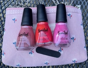 Pink nail polish trio set in pink floral gift case with nail file - Picture 1 of 3