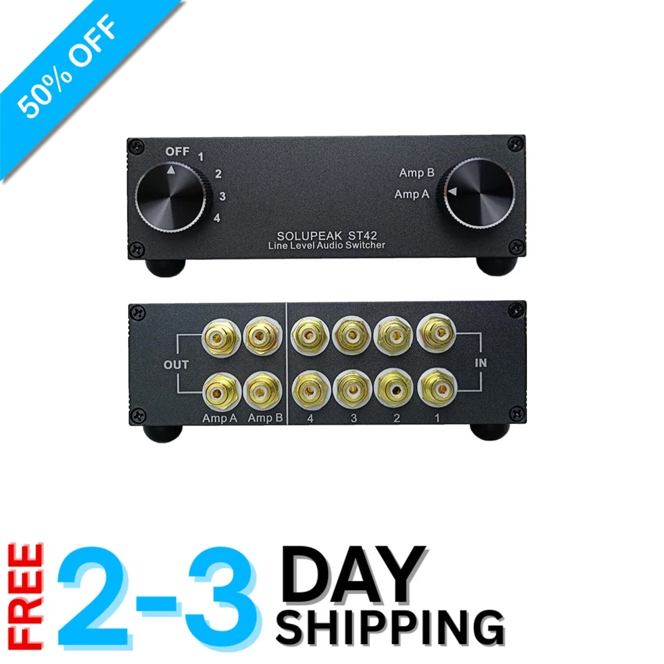ST42 4-Way RCA Audio Switch Source Signal Input switcher selector Splitter Bo...