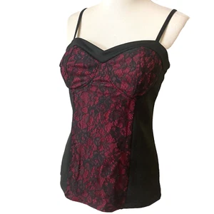 Y2K Vintage Babydoll Camisole Lingerie Top L Large Studio Y Black Red Lace - Picture 1 of 15