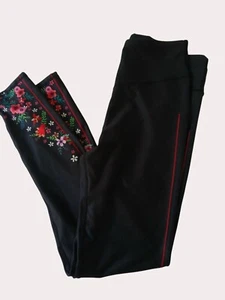Kyodan Black Leggings Red Floral Side High Waist Full Length Womens Activewear M - Picture 1 of 19