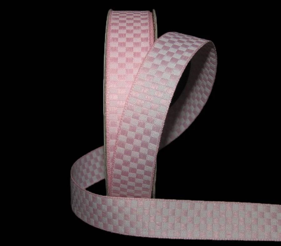 5 Yards Light Pink White Checked Gingham Woven Jacquard Ribbon 5/8"W  - Image 1 of 1