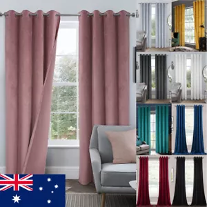 Thermal Energy Saving Velvet Blackout Curtains Solid Ready Made Eyelet Ring Top - Picture 1 of 79
