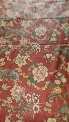 Robert Allen Fabric 2003 Large Print Floral Botanical Print On Red 5.75 Yards  - Image 1 of 4