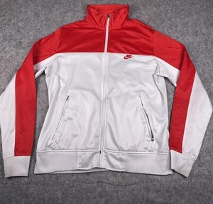 Vintage Nike Sweatshirt Mens XL White Red Embroidered Zip Up Y2K Sweater - Picture 1 of 10