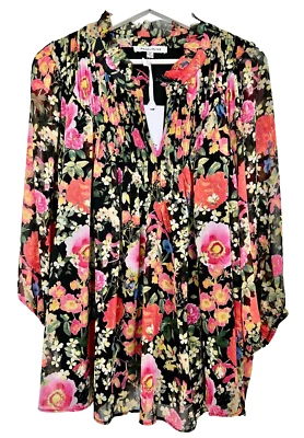 Blusa Rosa + Oliva Floral Cuello Volado Forrada con Flores, XXL Foto 1 de 4