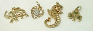 Four 9ct Gold Charms Shamrock Elephant Sea Horse Diamond Set Heart 22445 - Picture 1 of 6