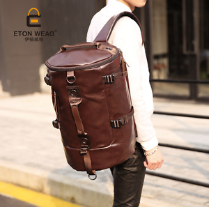 Men Large Travel Duffle Gym Luggage Bag PU Leather School Backpack Handbag