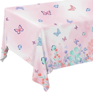 Butterfly Disposable Tablecloth, Plastic Table Cover for Kid’S Birthday Party, 3 - Picture 1 of 8