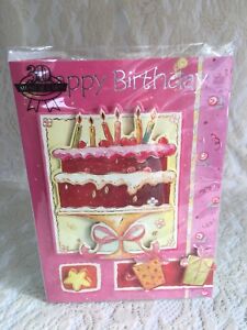  Happy Birthday Musical Card Strawberry Cake Candles Gifts Pink