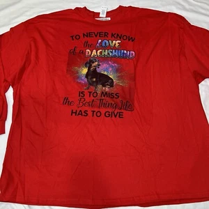 Gildan Men’s Long Sleeve Dachshund Red T Shirt Crew Neck 100% Cotton Size 5XL - Picture 1 of 6