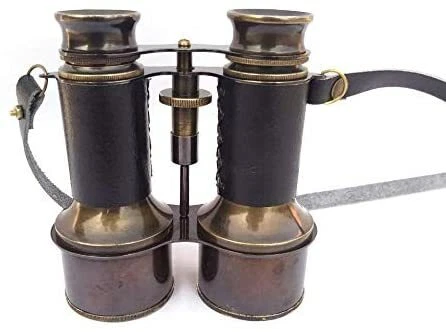 Sifaat World 6" Black Antique Solid Brass Black Leather Binocular-Christmas gift - Image 1 of 4