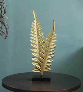 Palm Leaf Metal Table Decor Gold Color Art Statue Collectibles Figurines - Picture 1 of 4