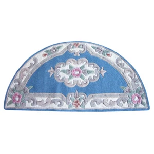 Rose Blue Wool Carved French Aubusson Half Round Rug Mat 67x120cm *FREE DELIVERY - Afbeelding 1 van 2