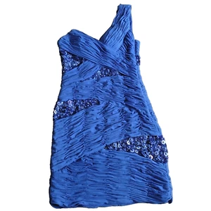 Beaded Cocktail Dress Blue Size 10 Sexy One Shoulder Formal Date Party Glamour - Picture 1 of 12