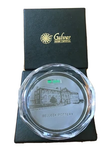 Galway Irish Crystal Ash Tray Engraved Belleek Pottery Vintage Ireland Gift Rare - Picture 1 of 5