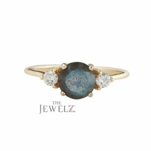 14K Gold VS/F-G Diamant und Labradorit Edelstein Geburtstagsring - The Jewelz - Bild 1 von 9