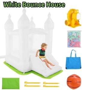 Kids White Inflatable Bounce House, Indoor & Outdoor Bouncy Castle with Blower - Picture 1 of 7