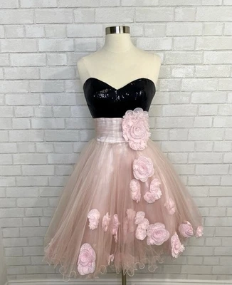 Tony B Pink Black Sequined Tulle Tutu Holiday Party Pageant Dress Short Gown 4 - Image 1 of 4