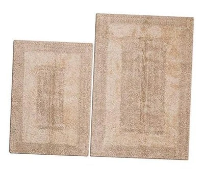 Bathroom Rugs Set 2 Piece Linen Beige Cotton Tufted Reversible Washable Bath  - Image 1 of 4