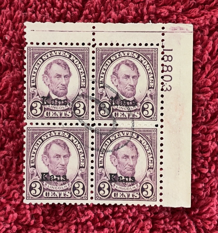 Scott #661, 3c Kansas Overprint PB, UR #18803, VF used.  (R14-50) - Image 1 of 1