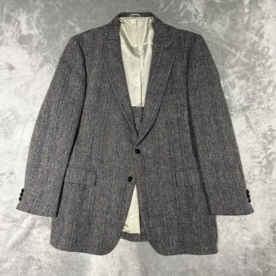 Blazer Harris Tweed Vintage Masculino 46L Lã Espinha de Arenque Casaco Esportivo Feito nos EUA Anos 90 - Imagem 1 de 4