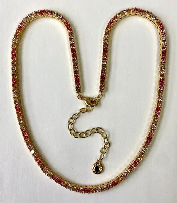 HSN BaubleBar Bennett Gold-Tone Pink Glass Stone 16" Tennis Necklace - Image 1 of 4