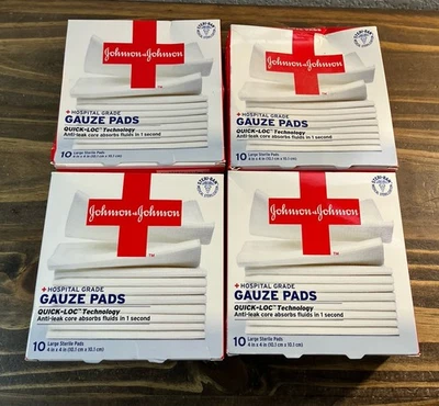 Johnson & Johnson Almohadillas de Gasa Grado Hospital 4" X 4" Almohadillas Estériles Grandes Lote de 4 Foto 1 de 4