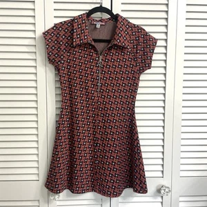 URBAN OUTFITTERS Mini-Skaterkleid rot Geo-Print Frontreißverschluss Gr. M Retro Y2K - Bild 1 von 9