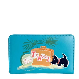 RADLEY Let’s Travel Blue Leather Medium Bifold Purse With Dust Bag-New With Tags