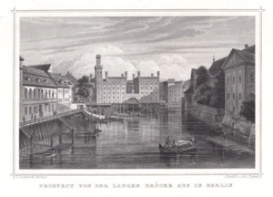 BERLIN: Prospect von der Langen Brücke aus. Originaler Stahlstich um 1850 - Picture 1 of 1