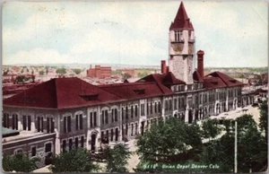 Postal vintage 1911 de Denver, Colorado "Union Depot" vista de calle ojo de pájaro - Imagen 1 de 2