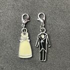 Bride & Groom Charm Clip On Lobster Claw Clasp ~ Fast Shipping ~