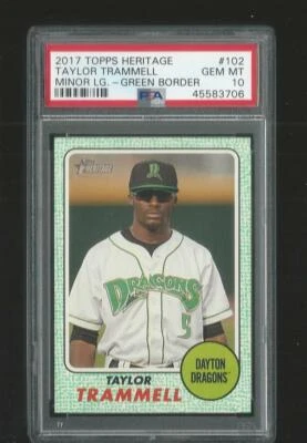 2017 Topps Heritage Taylor Trammell Reds RC Green Parallel 13/50 PSA 10 Gem Mint - Image 1 of 2