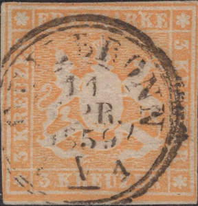 1857 Germany WURTTEMBERG  Mi#7a CD HELLBRON 1859  VF - Picture 1 of 2