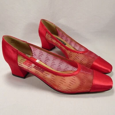 Zapatos de vestir J Renee Averill rojo malla brillante satinado tacón medio alto zapatos de salón 6480 8,5N Foto 1 de 4
