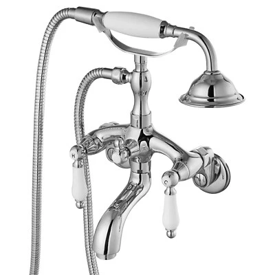 Chrome Clawfoot Tub Faucet Wall Mount Bathtub Filler Faucet with Hand Shower - Image 1 of 4