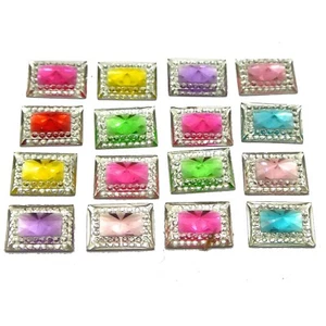 100 Mixed Color Acrylic Flatback Square Rhinestone Gems 14X10mm Cone Center - Picture 1 of 5