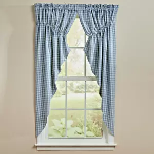 Blue Plaid Prairie Window Curtains Country Farmhouse 72 x 63 - Picture 1 of 4