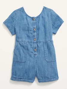 NWT OLD NAVY 2T & 4T CHAMBRAY BOW-BACK SHORT-SLEEVE ROMPER - Picture 1 of 5
