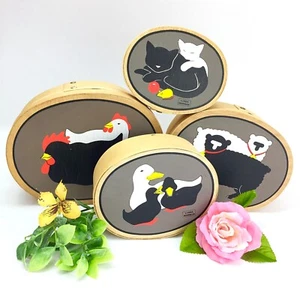 Vintage Set Cottagecore Balsa Wood Nesting Stackable Boxes Farm Animals 1980's - Picture 1 of 9