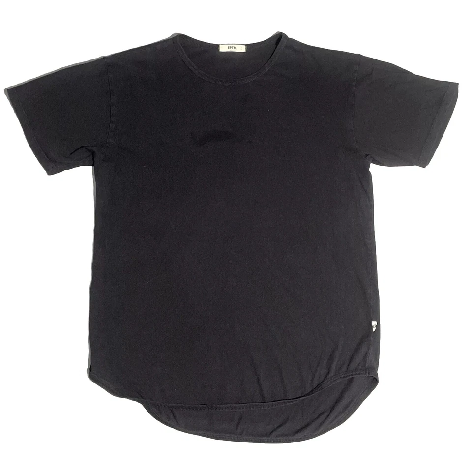 Camiseta grande EPTM para hombre negra ropa de calle dobladillo redondeado talla L manga corta doble Foto 1 de 4