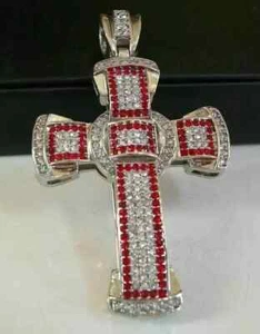 Cross Pendant 14K White Gold Plated Free Chain 3Ct Round Cut Lab Created Diamond - Picture 1 of 6