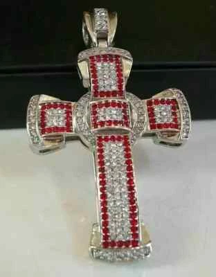 Cross Pendant 14K White Gold Plated Free Chain 3Ct Round Cut Lab Created Diamond - Image 1 of 4