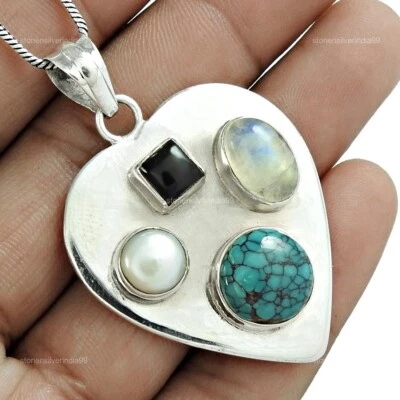 Rainbow Moonstone Pearl Birthday Wife Mothers Gift Pendant Solid Sterling Silver - Image 1 of 4