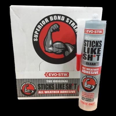 12 X EVO-STIK STICKS LIKE SH*T | All Weather Adhesive | White Clear | Glue