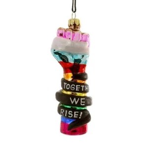 Together we rise ornament 4" Vidrio LGBTQ Levantado Puño Poder Saludo Árbol de Navidad - Imagen 1 de 4