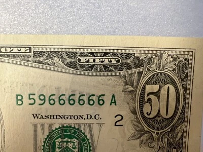 (6 Of A Kind) $50 1993 ((59666666)) Fancy Serial Number / Misplaced Ink RARE - Image 1 of 4
