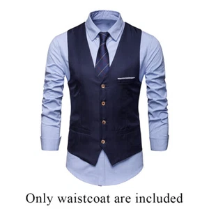 Mens V Neck Single-breasted Vest Coat Business Dress Waistcoat With Pockets R_ - Picture 1 of 17