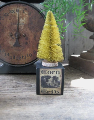 Fall Bottle Brush Tree on Wood Block Corn  Crib - Image 1 of 4